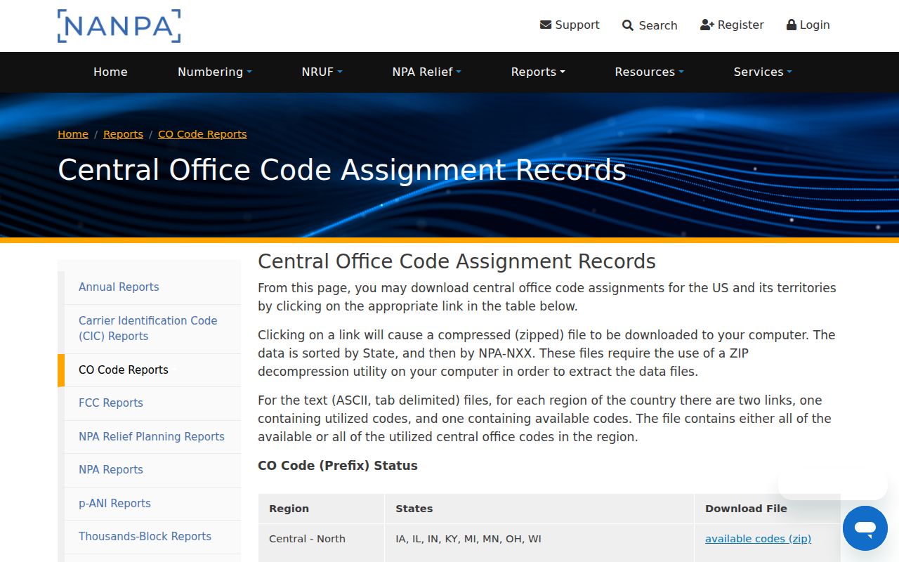 NANPA central office code records used to trace prefixes under Pennsylvania area codes