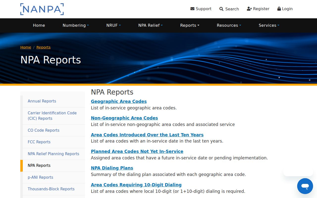 NANPA reports page used to track Pennsylvania area code relief and dialing plans