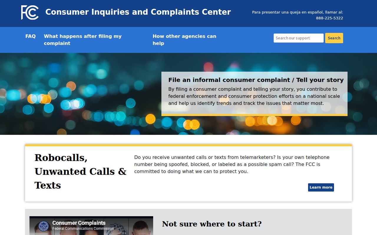 FCC consumer complaint portal for reporting unwanted Pennsylvania phone numbers