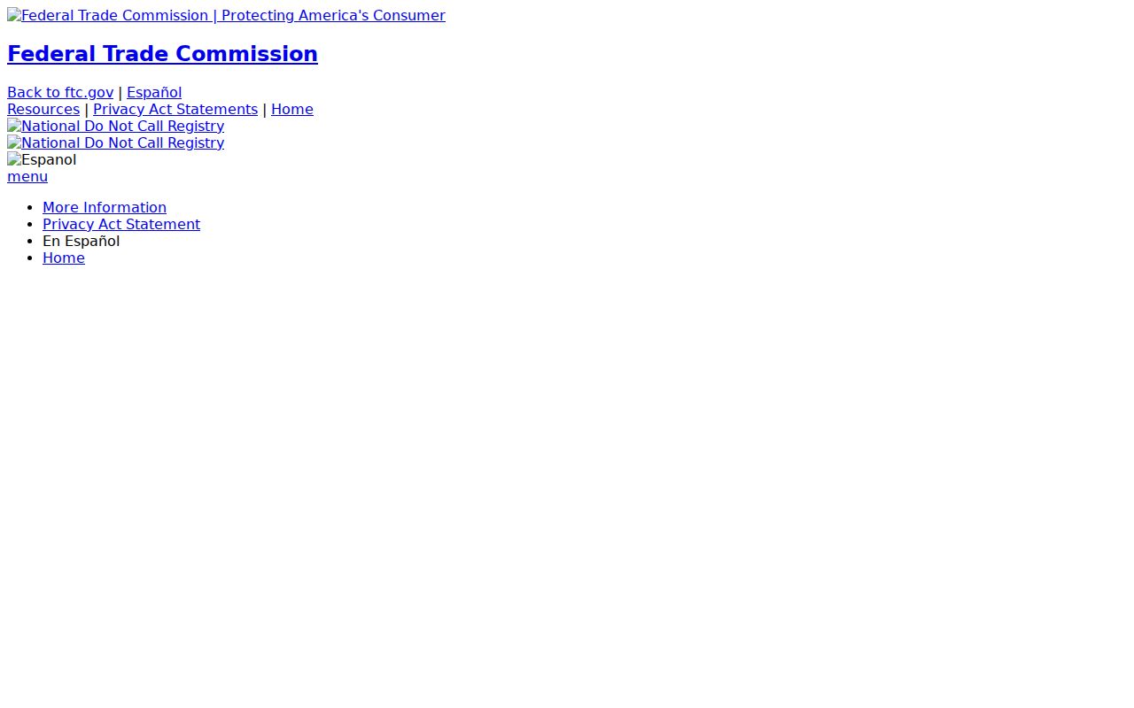FTC National Do Not Call Registry page used to report unwanted Pennsylvania phone numbers